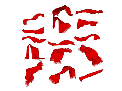 Red Scarves In Various Styles And Shapes Arranged On White Background 3d model