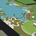 Scenic Park Landscape With Lake Purple Flowers Trees and Green Lawn Areas