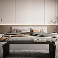 Stylish Black Leather Bed Bench at Foot of Bed with Magazines and Slippers on Bedroom Rug