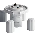 Minimalist Round Stone Tea Table And Four Chairs With Ceramic Teacups 3d model