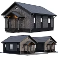 Detached House With Wooden Exterior Dark Roof Porch Windows And Lighting Design