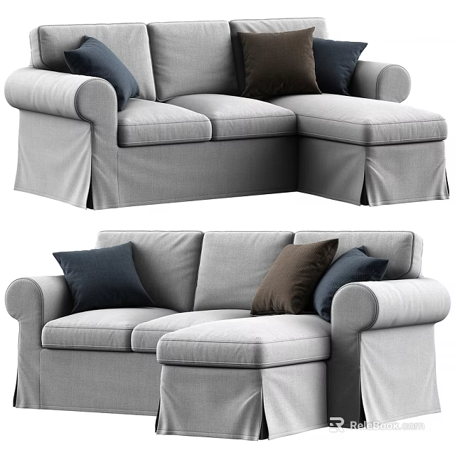 Gray Fabric Two Seater Sofa With Soft Cushions And Armrest Design 3d model