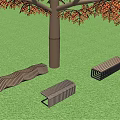 Three Striped Outdoor Chairs Placed Under Tree In Green Grass Area
