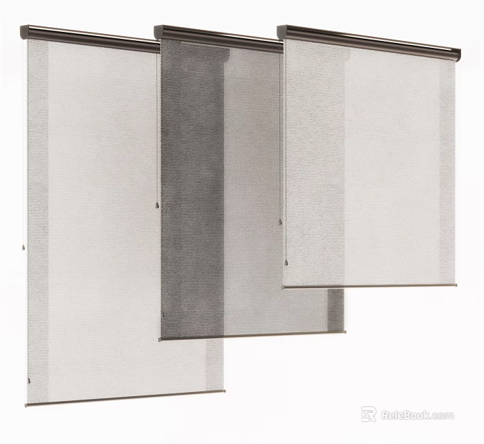 Modern Roller Window Curtain Design With Sheer Gray And White Panels 3d model 