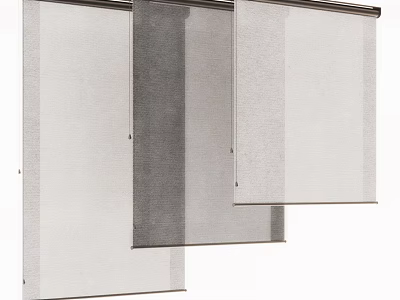 Modern Roller Window Curtain Design With Sheer Gray And White Panels 3d model