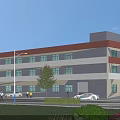 Multi Storey Industrial Factory Building With Modern Gray And White Exterior Lawn And Trees