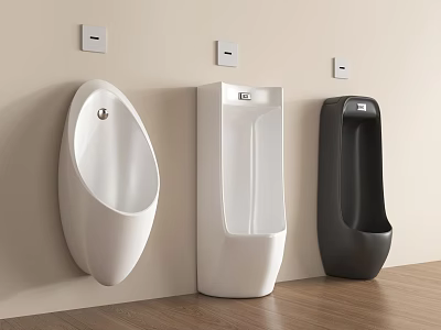 Modern Wall Mounted Urinals in White and Black Bathroom Interior Design 3d model