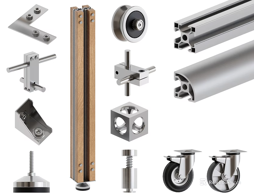 Hardware Tools With Hinges Slides Casters Connectors And Bolts For Furniture Assembly 3d model 