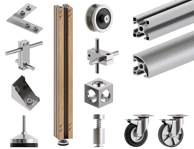 Hardware Tools With Hinges Slides Casters Connectors And Bolts For Furniture Assembly 3d model