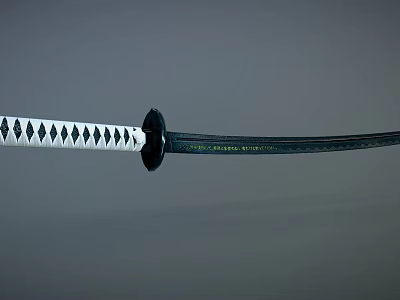 Traditional Japanese Katana Weapon With Black Scabbard And Diamond Pattern Hilt 3d model
