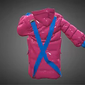 Shiny Pink And Blue Puffer Jacket 3D Model With Blue Cuffs And Pockets