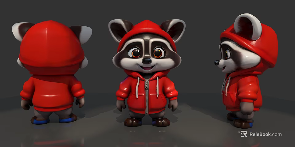 Cartoon Raccoon Art Installation In Red Hoodie With 3D Model And Multiple Angles 3d model 