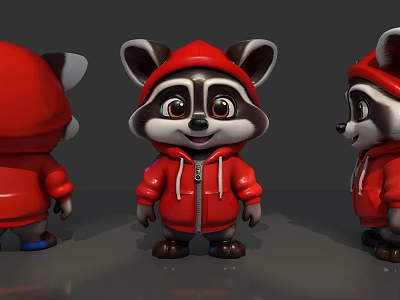 Cartoon Raccoon Art Installation In Red Hoodie With 3D Model And Multiple Angles 3d model