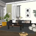 Elegant Modern Living Room Interior With Leather Sofa Coffee Table And Green Plants