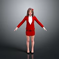 Woman In Red Suit Dress With White Shirt Red Bow Black Heels Arms Outstretched