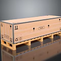 Wooden Crate on Pallet for Household Items with Fragile Labels and Recyclable Symbols