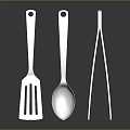 Modern Kitchen Utensil Set with Spatula Soup Spoon and Tongs Shiny Metal Design