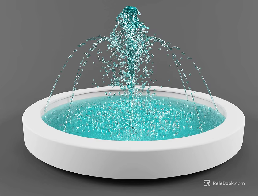 Modern Water Fountain With Round White Base And Clear Blue Splashing Water 3d model 