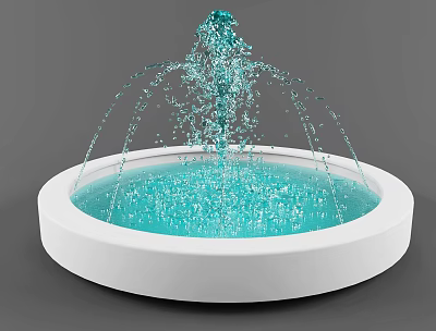 Modern Water Fountain With Round White Base And Clear Blue Splashing Water 3d model