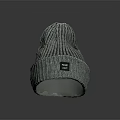 Gray Knitted Beanie Hat With Ribbed Pattern And Small Brand Label Detail