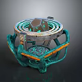 Futuristic Sci Fi Mechanical Component With Circular Ring Green Orange Accents And Glowing Elements 3d model