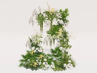 Decorative Floral Vase Arrangement With White Yellow Flowers And Green Plants 3d model
