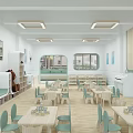 Bright Modern Kindergarten Classroom With Tables Chairs Piano And Windows