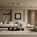 Warm Neutral Living Room Interior With Beige Sofa Coffee Table And Decorative Painting