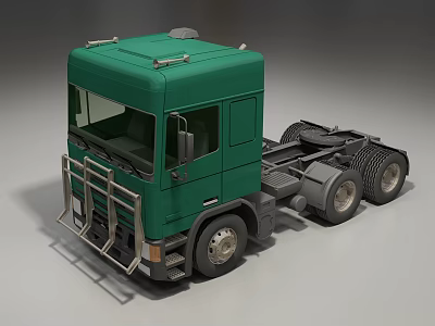 Green Heavy Duty Truck Cab With Metal Front Guard And Chassis Design 3d model