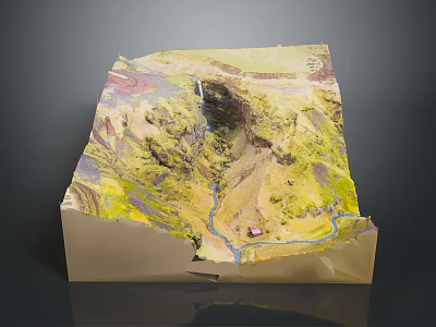 Scenic Natural Landscape Featuring Yellow Hillsides Blue River Waterfall and Valley 3d model
