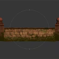 Vintage Stone Wall With Red Spherical Finials Red Bricks And Green Moss On Reflective Surface