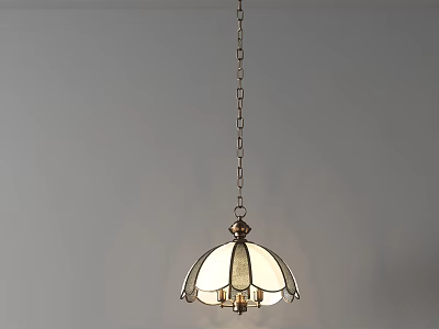 Vintage Stained Glass Chandelier With Brass Hanging Chain And Dome Shade Design 3d model