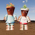 Game Movie Characters Pot Shaped With Smiling Faces Colorful Clothing And Plants On Head