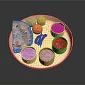 Traditional Indian Thali Food Platter With Naan Bread Fried Snacks Chutney Raita And Curry