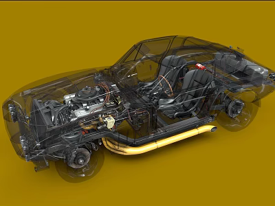 Transparent Car Internal Structure Detailed View With Engine Chassis And Seats 3d model