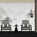 New Chinese Style Single Sofa Leisure Chair Background Wall 3d model