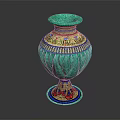 Ornamental Green Vase As Decorative Furniture Piece With Colorful Patterns And Intricate Design