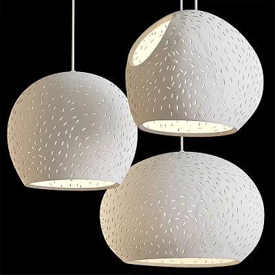 Modern White Spherical Pendant Lights With Hollow-out Pattern And Soft Lighting For Contemporary Interior Spaces 3d model