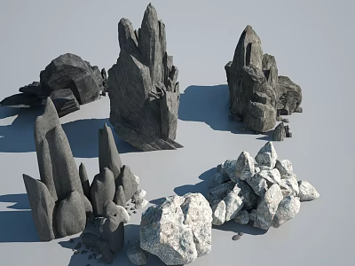 Garden Ornaments With Various Shaped Black And White Decorative Rocks For Landscaping 3d model