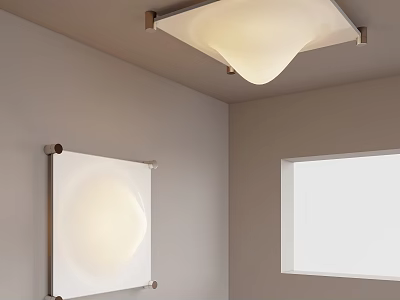 Modern Square Ceiling Light With Soft White Glow In Bright Room With Wall Lamp 3d model