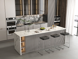 Modern Open Kitchen Cabinet Bar and Chair 3d model