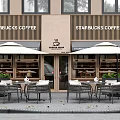 Starbucks Coffee Shop Outdoor Seating With Outdoor Tables And Chairs Umbrellas And Green Plants