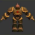 Fantasy Armored Warrior Character With Golden Ornate Armor And Red Accents Design