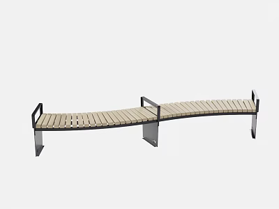Modern Outdoor Bench With Wooden Slats And Sturdy Metal Frame Design 3d model