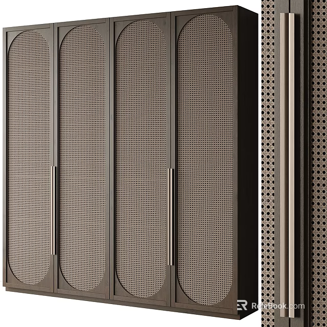 Modern Wardrobe With Mesh Panel Doors And Metal Frame Design For Storage 3d model 