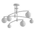 Elegant Golden Curved Chandelier with White Globe Shades and Modern Design