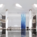 Modern Shared Office Hall Shaped Pillars Reception Water Bar Exhibition Hall 3d model