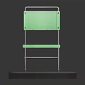 Green Chair With Metal Frame And Green Seat And Backrest On White Tile Platform