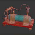 Vintage Mechanical Model With Brass Parts Green Cylinder Red Base And Funnel