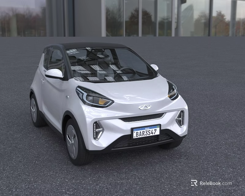 White Compact Electric Car With Modern Design And LED Headlights In Outdoor Building Setting 3d model 